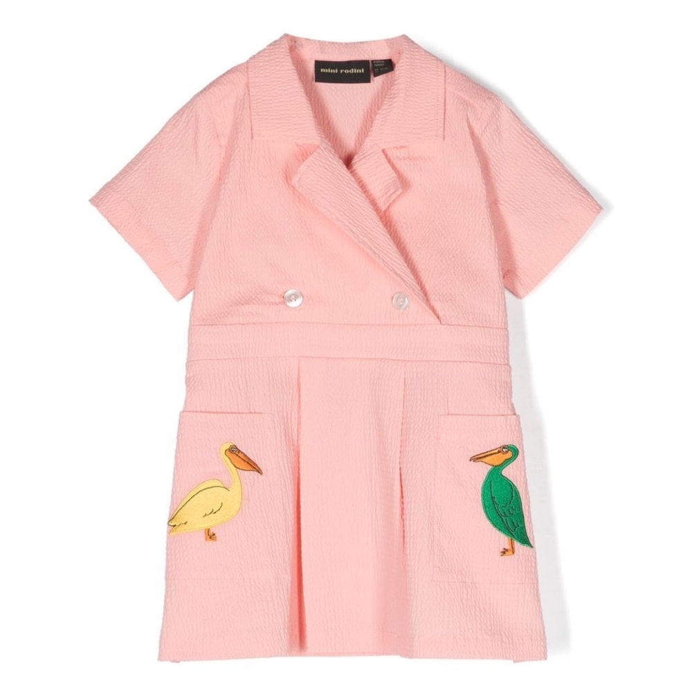 Mini Rodini Pelican Patch double-breasted seer sucker Dress.